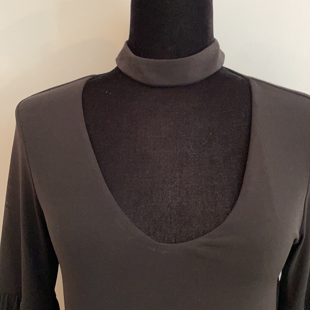VELVET.  Black dress with built-in choker detail.  Slim fitting with stretch